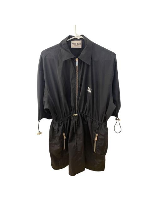 Miu Miu Black Nylon Short-Sleeve Jacket With Gold Zipper Details & Adjustable Wa