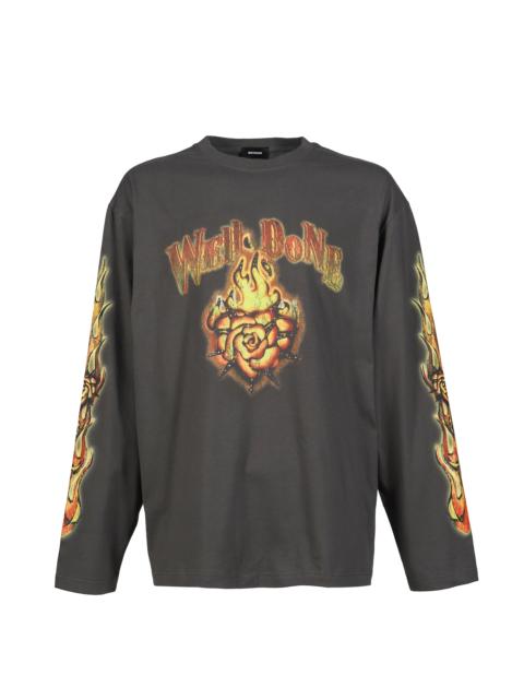 We11done FIRE LONG-SLEEVED T-SHIRT / CHARCOAL