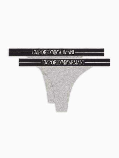 EMPORIO ARMANI TWO-PACK OF ASV ORGANIC-COTTON THONGS WITH LOGO WAISTBAND