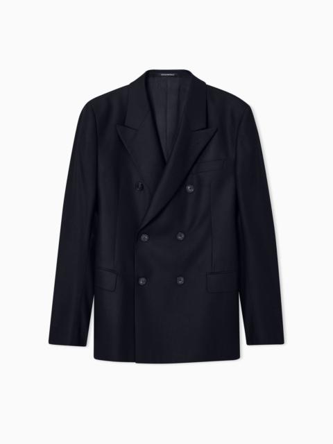 EMPORIO ARMANI ICON DOUBLE-BREASTED JACKET IN VIRGIN-WOOL FLANNEL