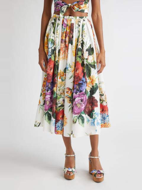Dolce & Gabbana Dolce&Gabbana Floral Print Pleated Cotton Poplin A-Line Midi Skirt in Ha5Pc B.fiori Cret. F.bco at N