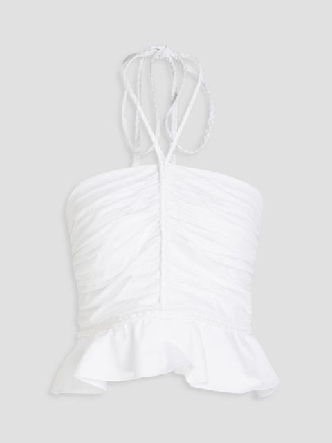 VERONICA BEARD Arienne ruched stretch-cotton poplin halterneck top