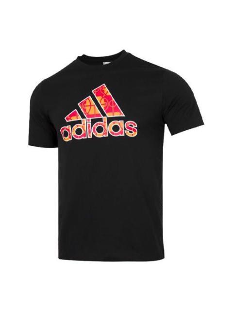 adidas Men's adidas CNY Contrasting Colors Large Logo Pattern Loose Short Sleeve Black T-Shirt HD7928