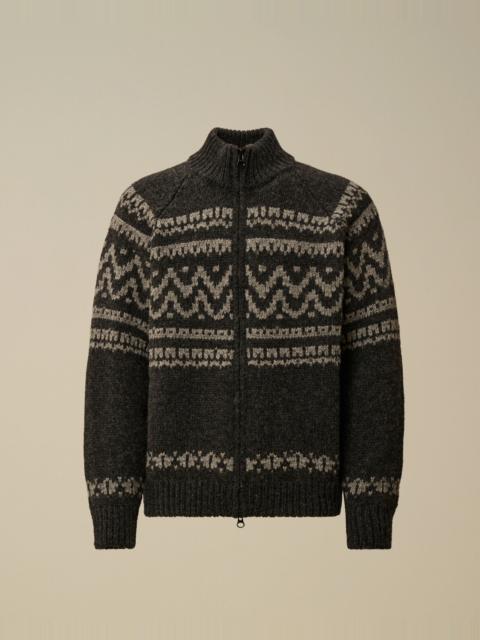 C.P. Company Jacquard Wool Logo Full Zip Cardigan