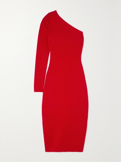 Victoria Beckham Vb Body One-shoulder Stretch-knit Midi Dress