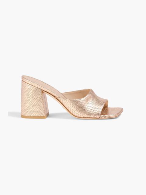 Stuart Weitzman Tia 85 metallic snake-effect leather mules