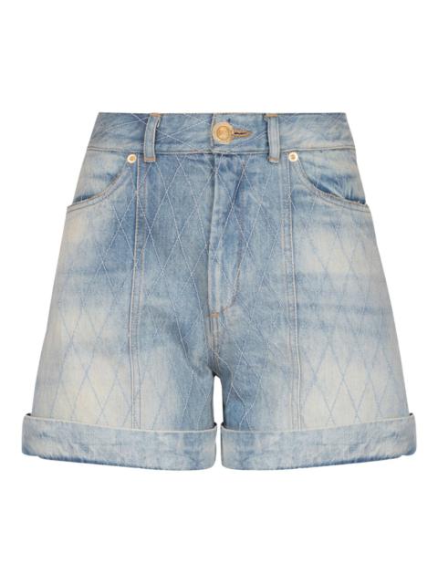 Balmain Quilted Light Blue Denim Short