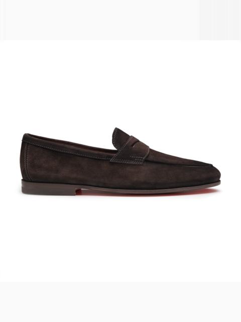 Santoni Men's dark brown suede Carlo penny loafer