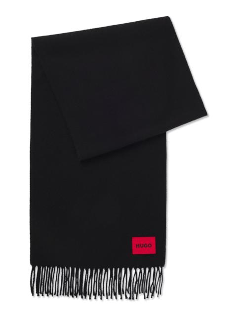 HUGO WOOL-TWILL SCARF WITH TWISTED FRINGES