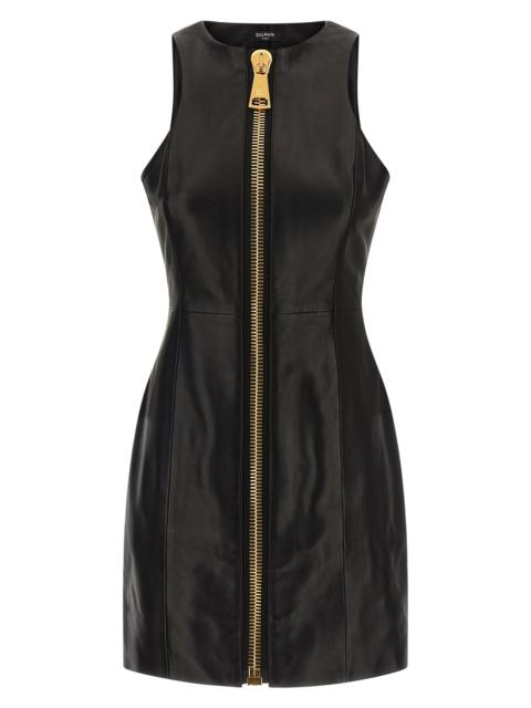 Balmain Maxi zip leather dress