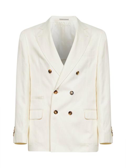 Brunello Cucinelli Off-white silk and linen deconstructed one-and-a-half-breasted jacket