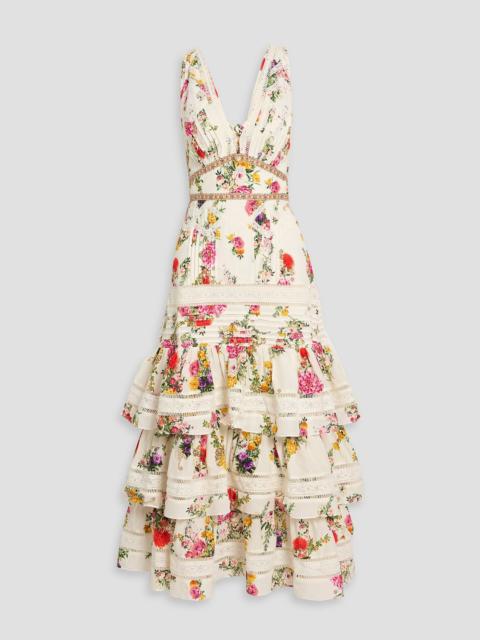 CAMILLA Ruffled floral-print cotton and silk-blend maxi dress
