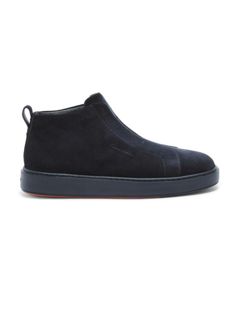 Santoni Men's blue suede slip-on sneaker