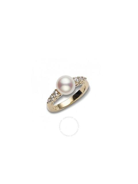 MIKIMOTO Mikimoto Morning Dew Akoya Pearl & Diamond Ring in 18K Yellow Gold 8mm Size 7
