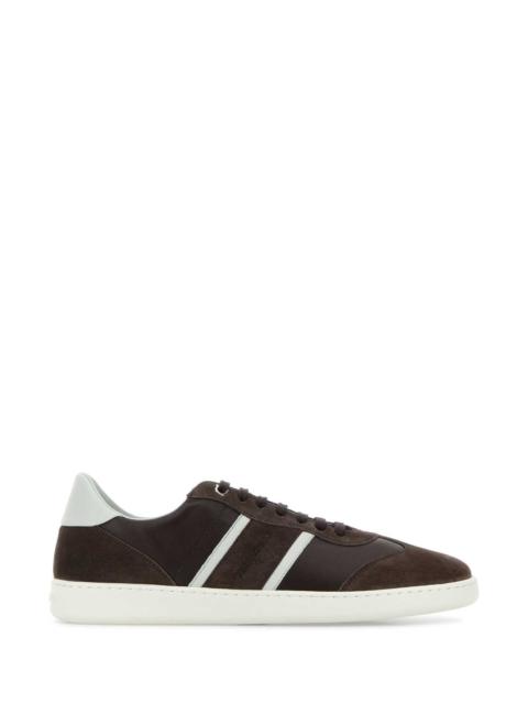 FERRAGAMO Salvatore Ferragamo Men Dark Brown Suede And Leather Achille Sneakers