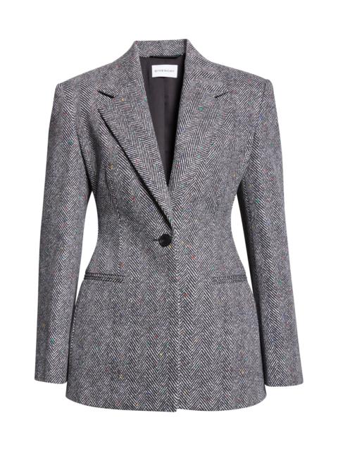 Givenchy Givenchy Single Breasted Herringbone Blazer in Black/White at Nordstrom