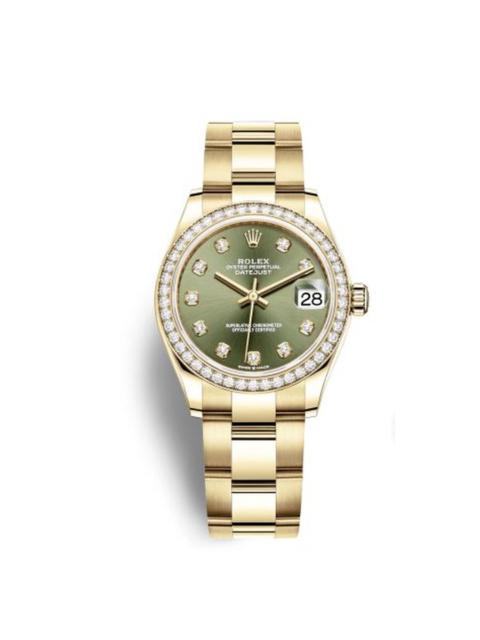 Rolex Datejust 31 Olive Green Diamond Dial Ladies 18kt Yellow Gold Oyster Watch 278288GNDO