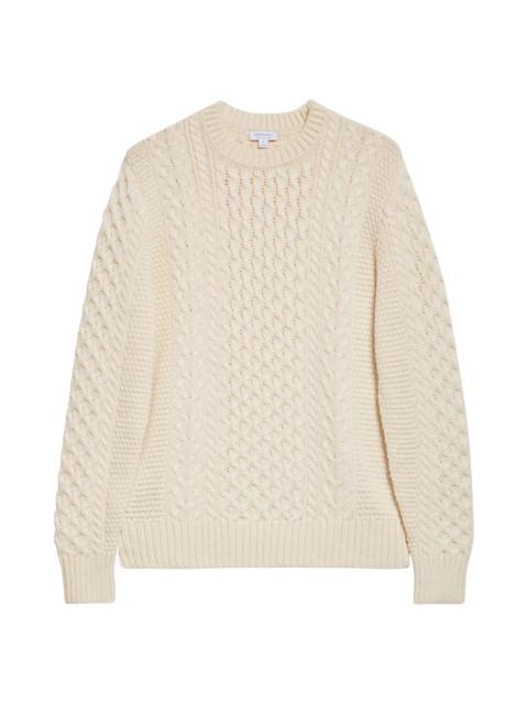 Sunspel Sunspel Cable Knit Merino Wool Sweater in Ecru at Nordstrom