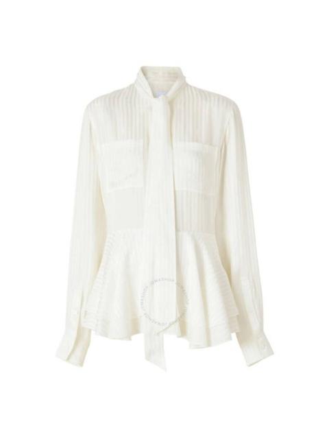 Burberry Leah Silk Tie-Neck Peplum Blouse In Natural White