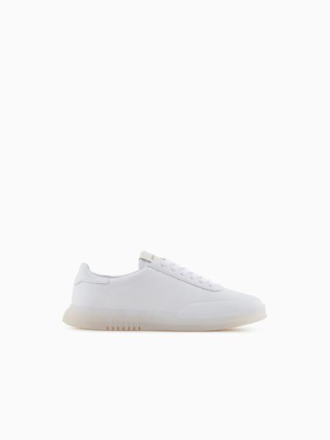 EMPORIO ARMANI LEATHER SNEAKERS WITH SEMI-TRANSPARENT SOLE