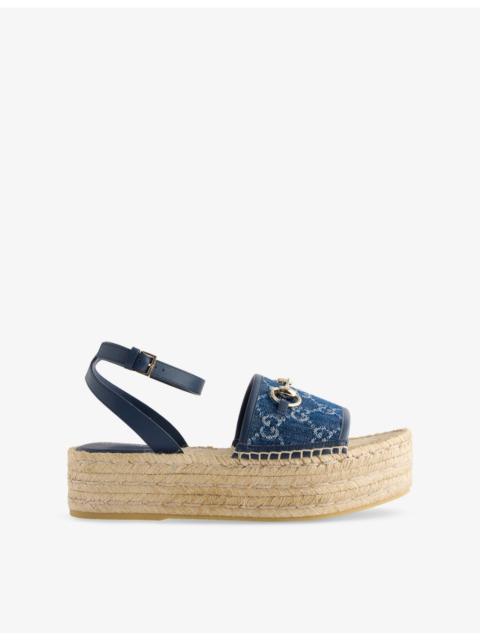 GUCCI Paloma Denim Platform Espadrille Sandals