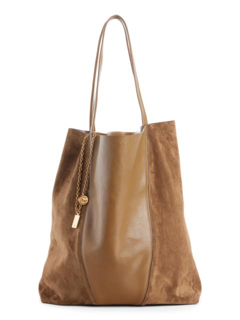Chloé Chloé Medium Spin Leather & Suede Tote in Dark Khaki at Nordstrom
