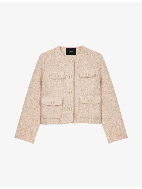 maje Round-Neck Button-Down Tweed Jacket