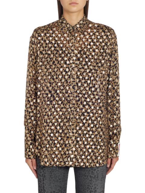 Golden Goose Golden Goose Batilda Shimmer Dot Fil Coupé Blouse in Tannin/Black/Gold at Nordstrom