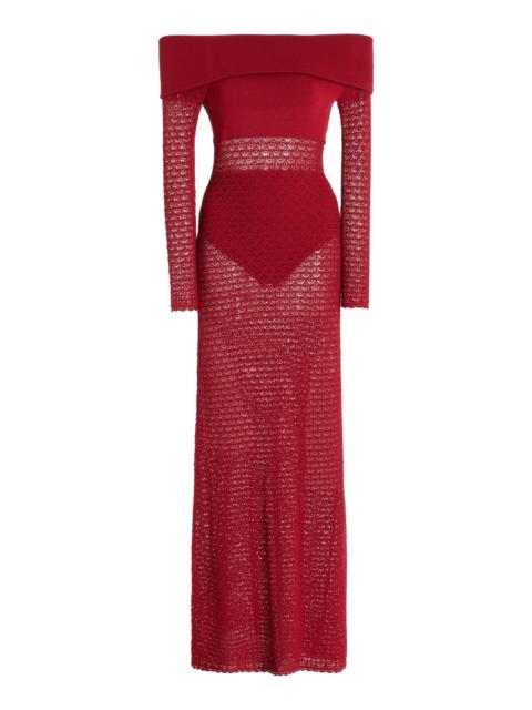 POSSE Exclusive Romy Knit Off-The-Shoulder Maxi Dress red