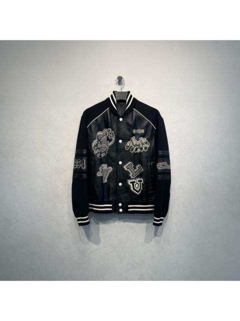 Louis Vuitton Louis Vuitton musical note logo patchwork leather baseball jacket