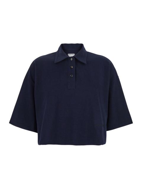 Bottega Veneta Bottega Veneta Women Blue Cropped Polo Shirt With Embroidered Logo In Cotton Piquet Woman