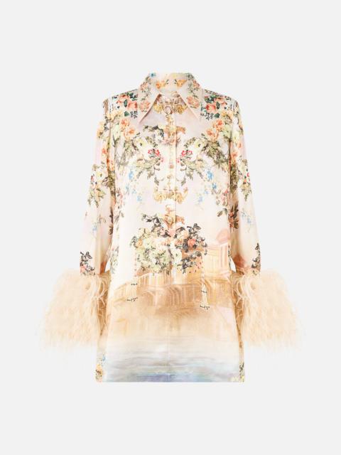 CAMILLA MINI SHIRT DRESS WITH FEATHERS