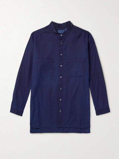 Oversized Grandad-Collar Indigo-Dyed Cotton Oxford Shirt