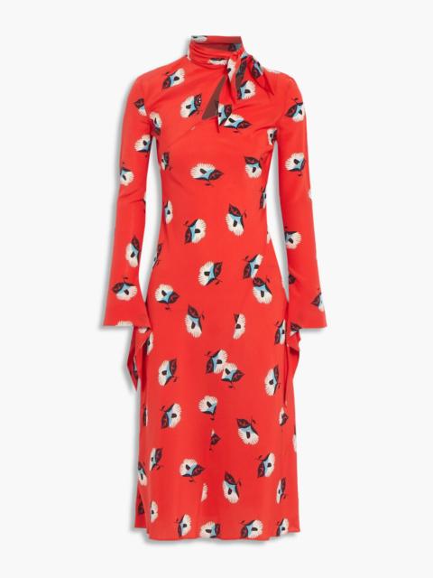 Etro Tie-neck sequin-embellished floral-print silk crepe de chine dress