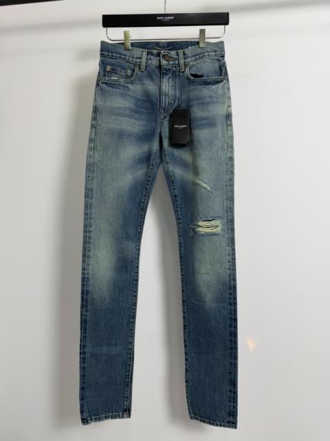 SAINT LAURENT Saint Laurent Paris SLP 16FW Destroyed Knee Cutout Ombre Men's Blue Jeans