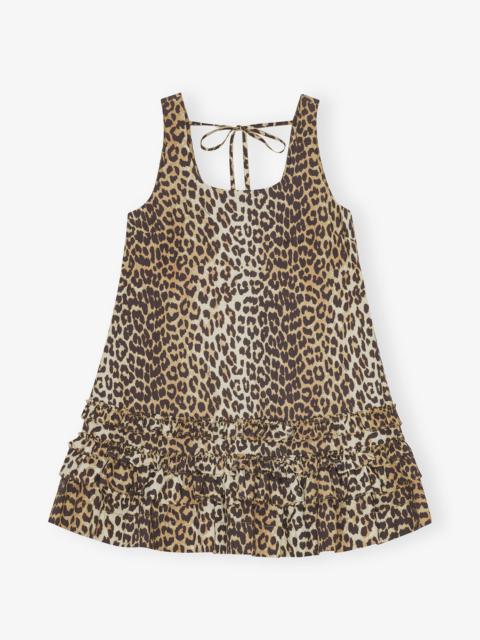 GANNI LEOPARD COTTON POPLIN MINI DRESS