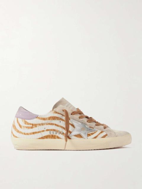 Golden Goose Super-Star distressed metallic leather and suede-trimmed zebra-print calf hair sneakers Zebra print