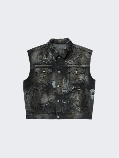 Thug Club Hard Washed Damaged Denim Vest Black