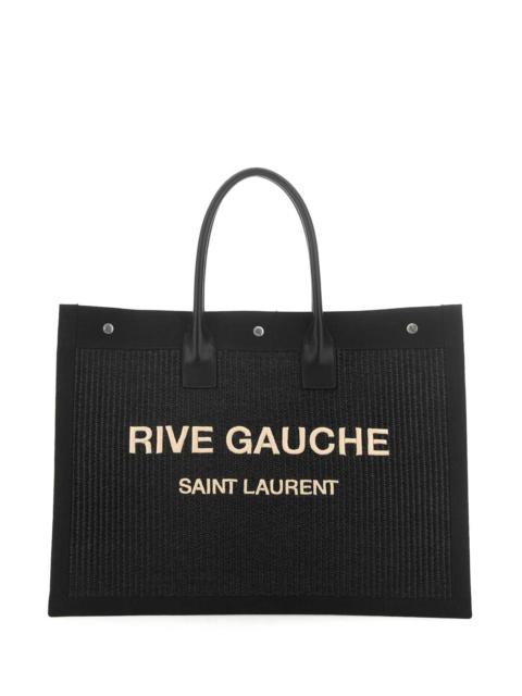 SAINT LAURENT Saint Laurent Men Black Rafia And Canvas Rive Gauche Shopping Bag