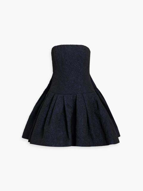 Oscar de la Renta Strapless pleated cloqué mini dress
