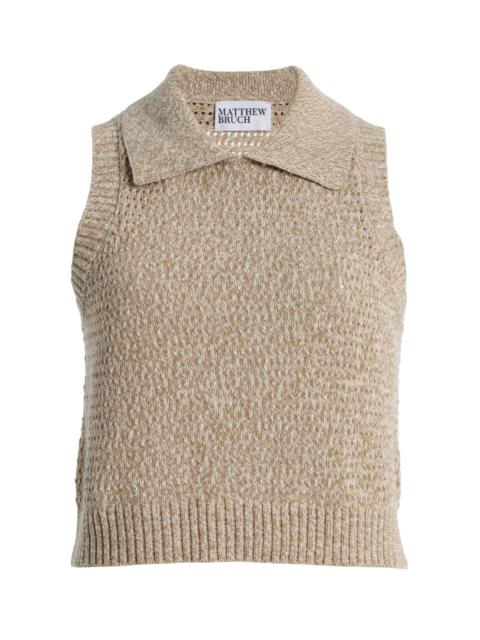 MATTHEW BRUCH Cable Mesh Collared Tank Top taupe