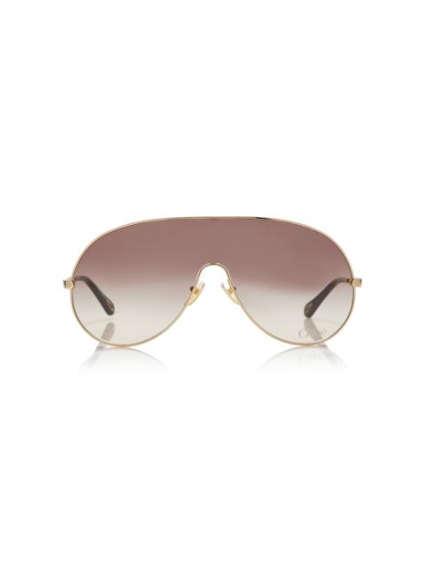 Chloé Aly Aviator Mask-Frame Metal Sunglasses brown