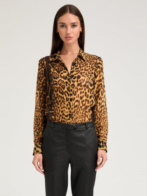 SPRWMN DARK LEOPARD SILK FITTED BUTTON DOWN