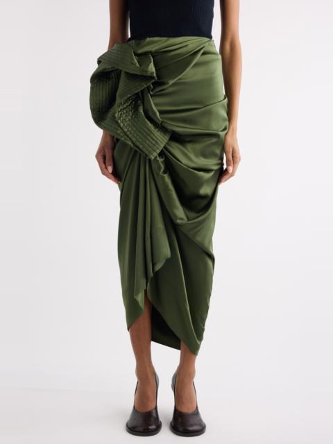 Dries Van Noten Dries Van Noten Solla Draped Silk Stretch Satin Skirt in Khaki at Nordstrom