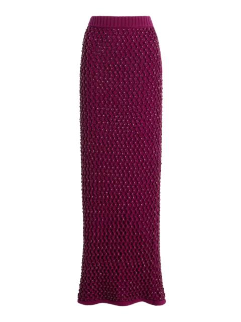 diotima Spice Crystal-Embellished Cotton-Blend Knit Maxi Skirt purple