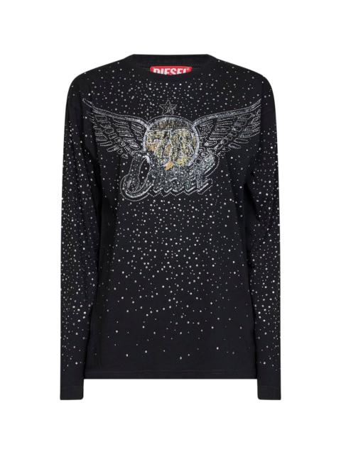 Diesel Diesel Women Black Jersey Rhinestone-Embellished Printed T-Edro-Crt-Ls-C T-Shirt