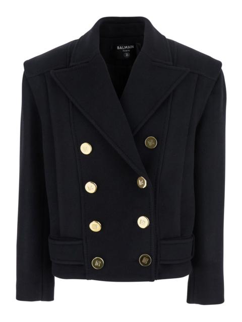 Balmain Balmain Women Black Jacket With Wide Lapels And Metallic Logo Buttons In Wool Woman