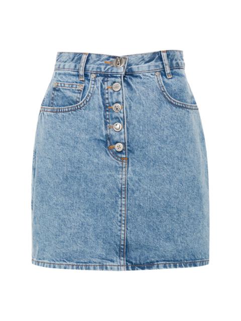 logo-engraved buttons denim skirt