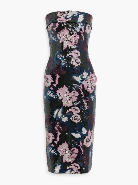 Other Designers Strapless sequined mesh midi dress