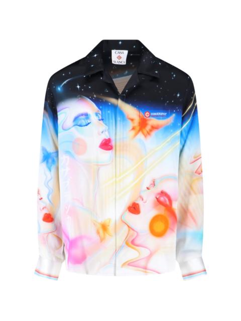 CASABLANCA SILK SHIRT WITH LIGHT BLUE PRINT